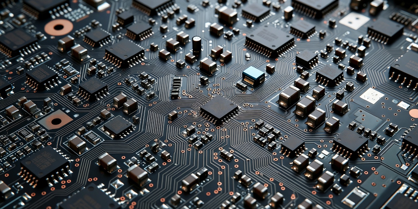 Close detail of storage hardware circuitry and fine printed connections